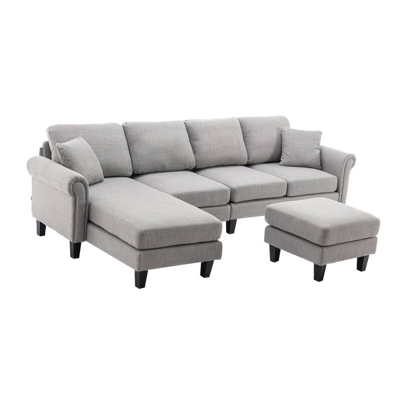 108.66" Modern Linen Upholstered UShape Sectional Sofa with Foam Seat